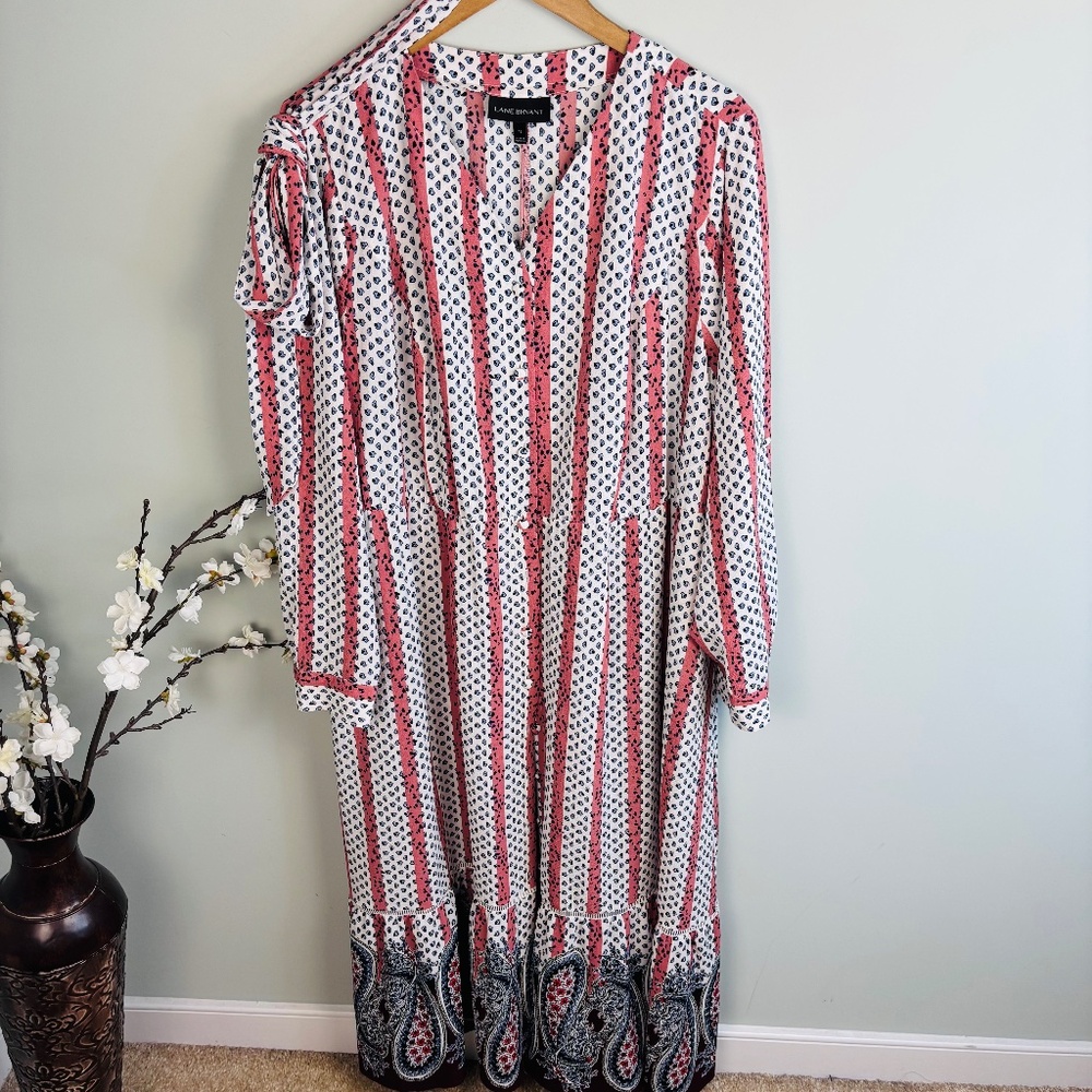 Lane Bryant Mixed Print Peasant Shirt Dress Size 18